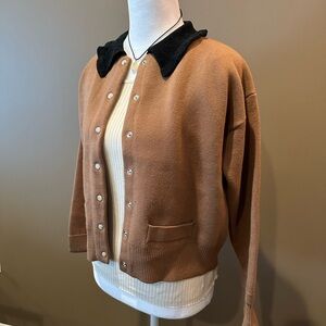 Sioni Tan and Black collar cardigan